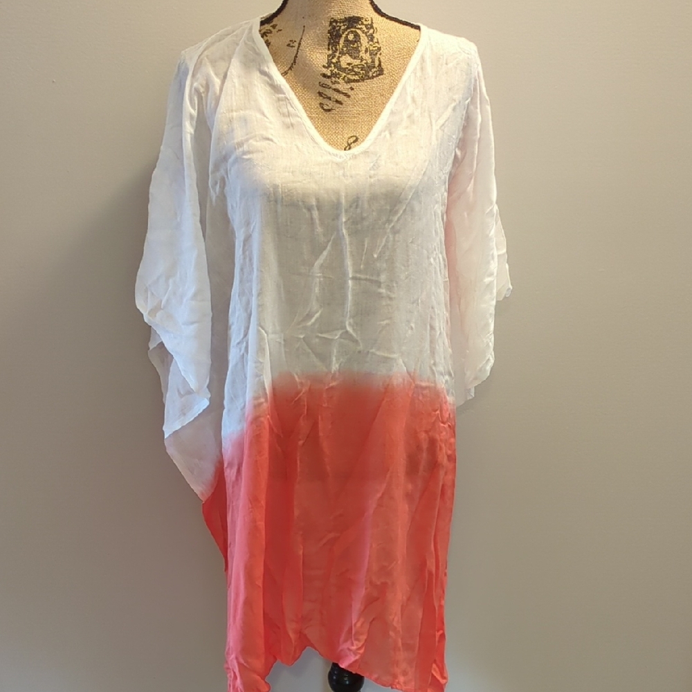 Elegant White and Coral Swim Coverup